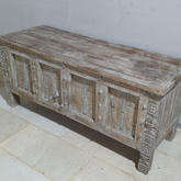 Indian Antique Tribal Beautiful Hand Carved Art Solid Wooden Blanket Box Grey 160x60x70cm